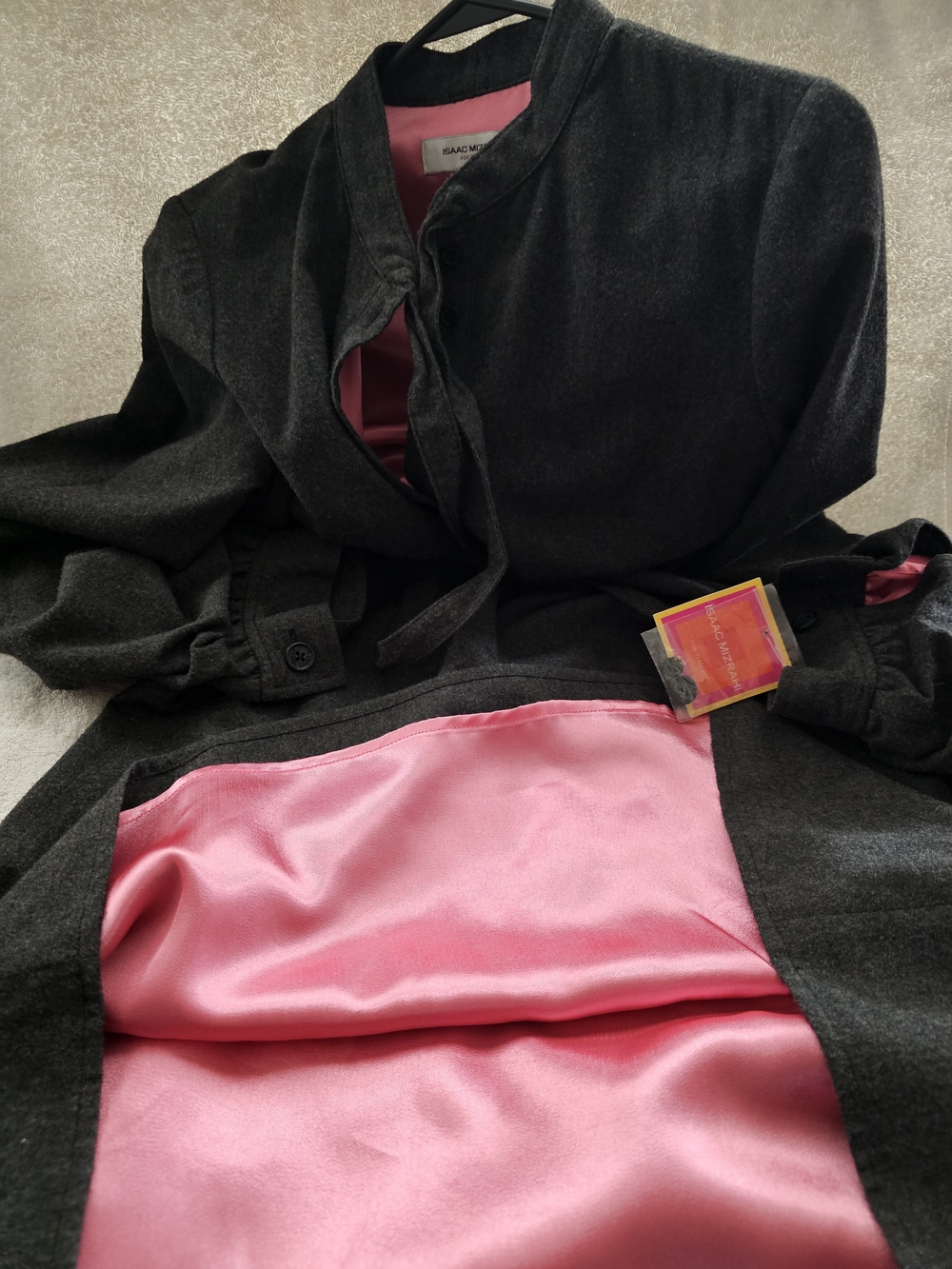 Vintage Isaac Mizrahi Y2k Charcoal Gray Wool Dress Satin Pink Lining Size M -NWT